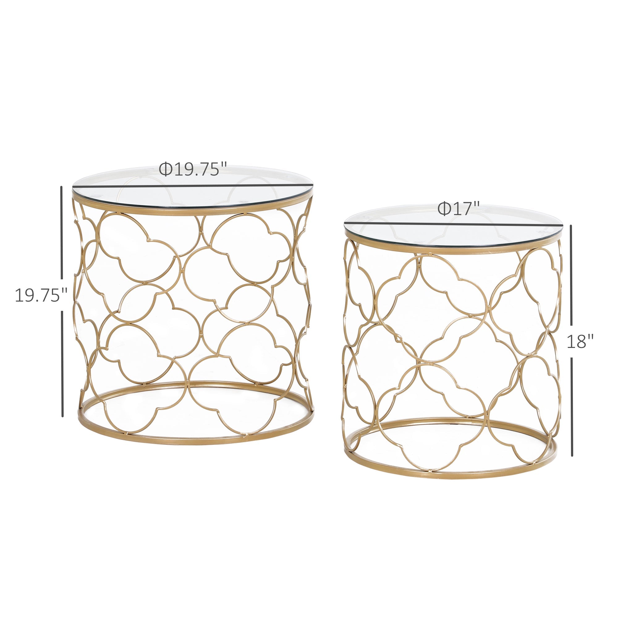 Homcom Gold Nesting End Tables: Elegant Set of 2 with Tempered Glass Top for Modern Living Room Decor 