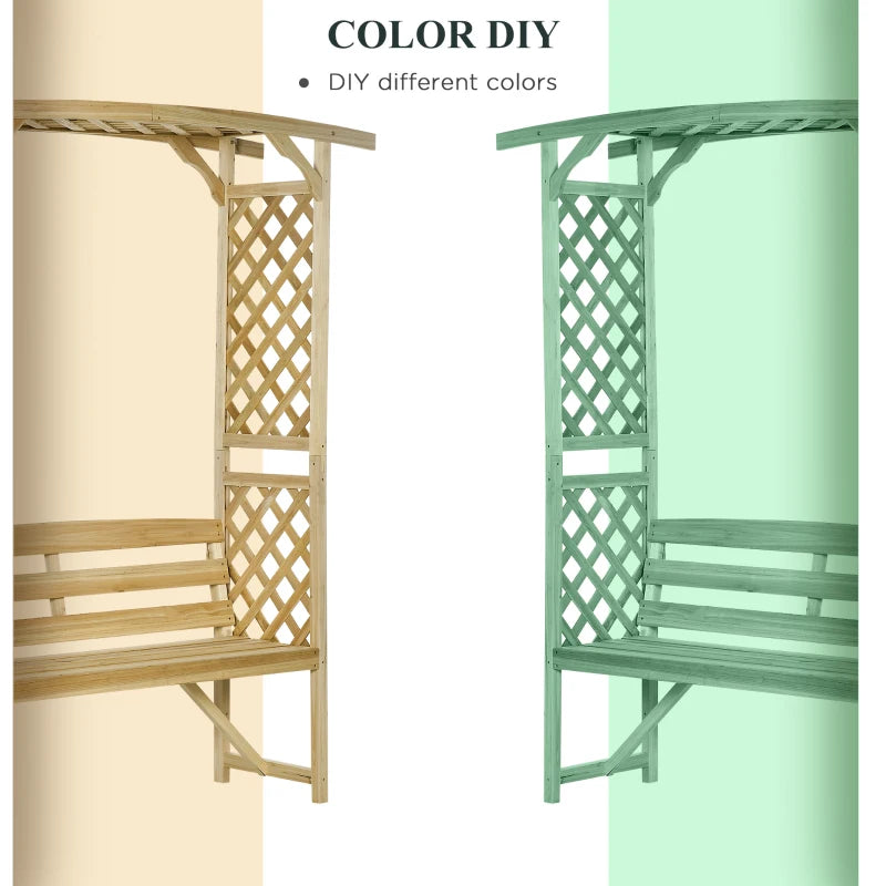 Garden Arch with 2 Person Bench, Wooden Garden Arbor Archway Trellis for Climbing Plants, Lawn, Backyard Decor, Natural