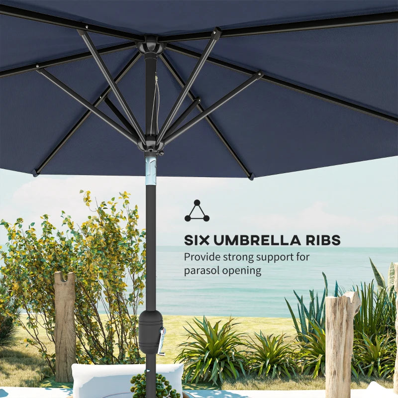Patio Sun Umbrella, Outdoor Parasol with 6 Ribs, Blue