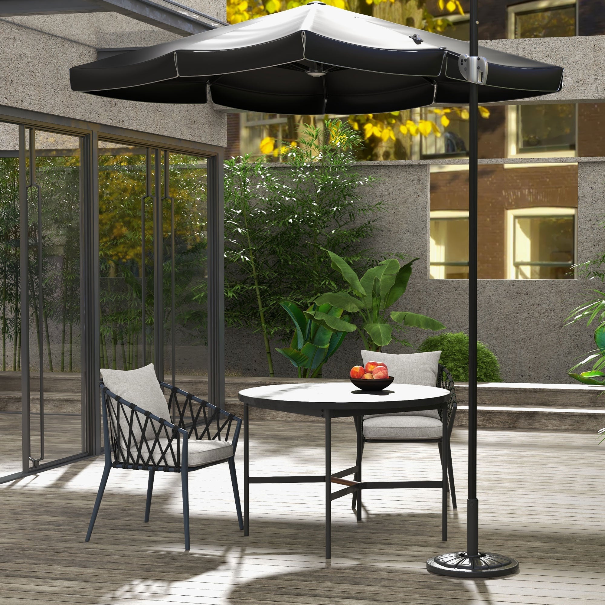 Outsunny Concrete Umbrella Base: Heavy Duty Round Stand with Steel Pole Holder for Outdoor Patio, Black 