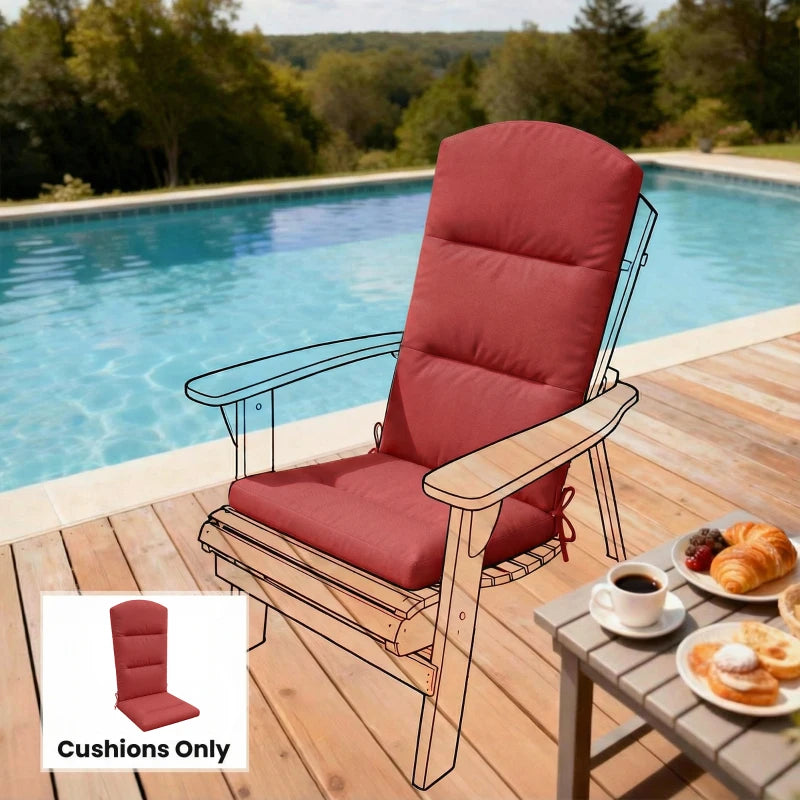 Patio Chair Cushion for Adirondack Chairs Replacement Cushion with Back and Ties, Wine Red