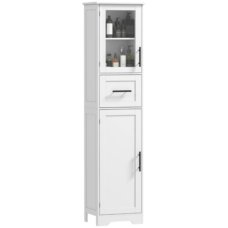 67" Tall Bathroom Storage Cabinet, Freestanding Narrow Bathroom Cabinet with Adjustable Shelves, Glass Door and Drawer