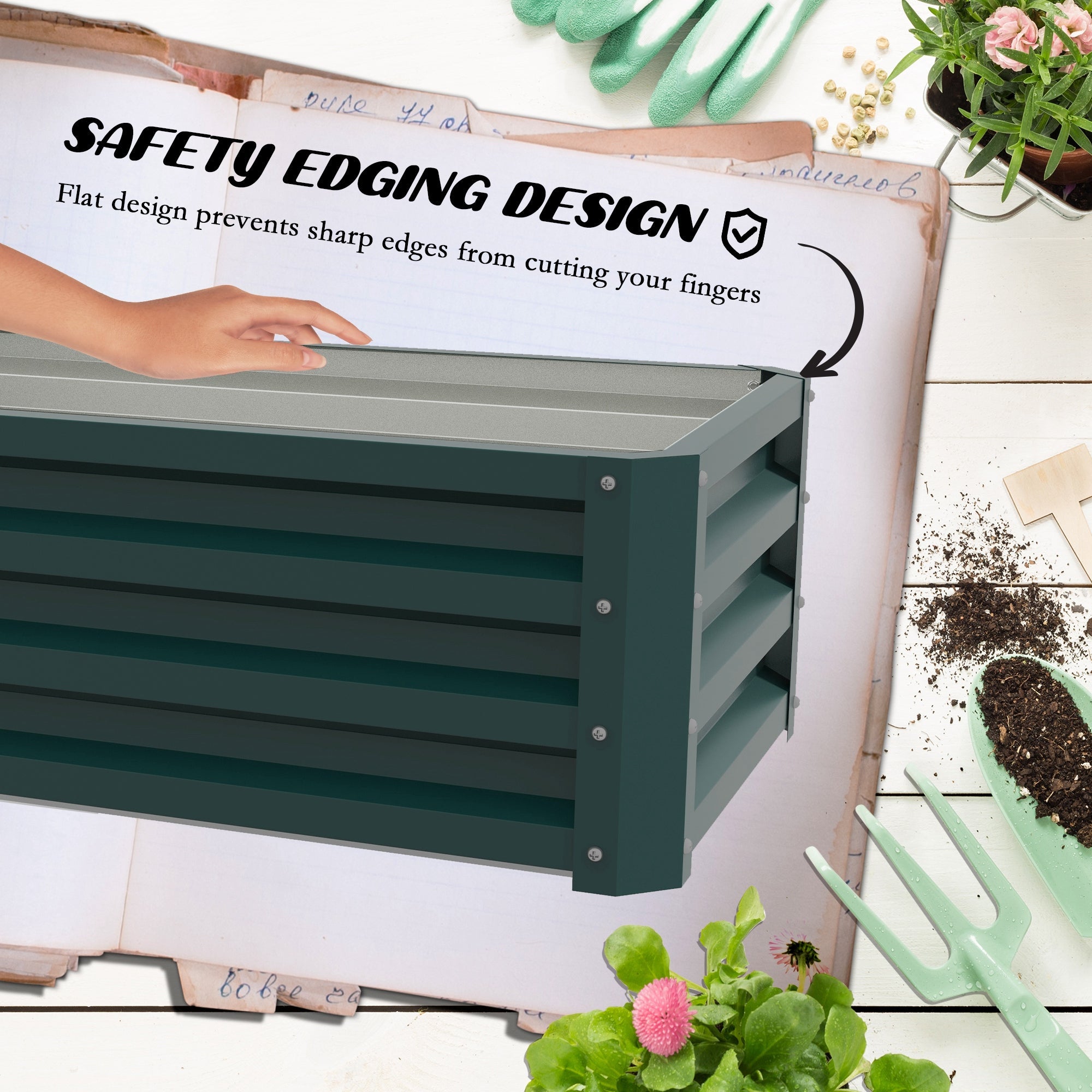 Outsunny Outdoor Galvanized Raised Garden Beds in Green - Set of 2 Planter Boxes for Flowers, Herbs & Vegetables 