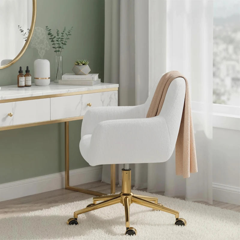 Office Chair, Faux Rabbit Fur Upholstered Vanity Desk Chair, Cream White