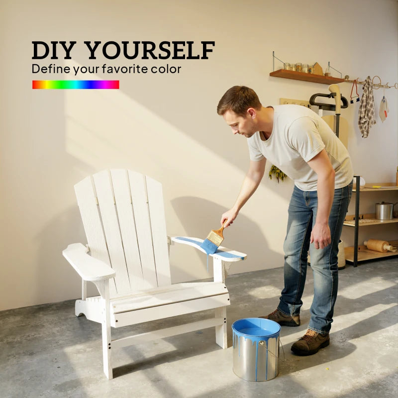 Wood Adirondack Chair, Outdoor Patio Muskoka Chair with Slatted Design for Deck, Garden, Backyard, Fire Pit, White