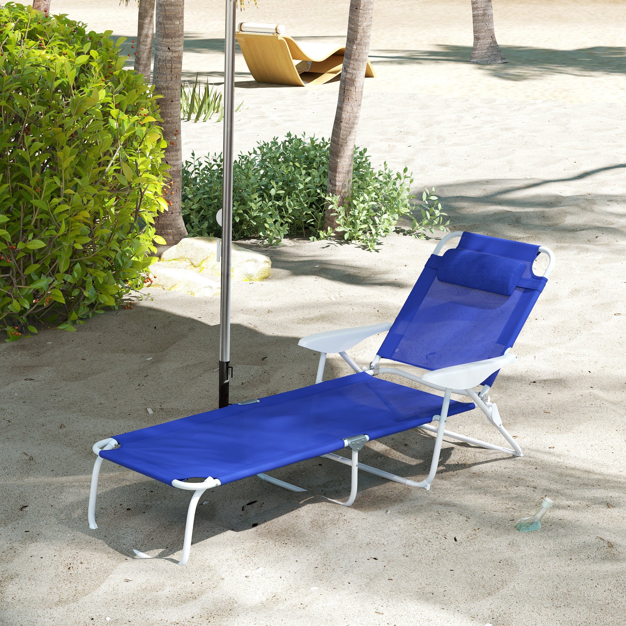 Outsunny Outdoor Sun Lounger, Folding Chaise Lounge with 4-level Adjustable Backrest, Blue 