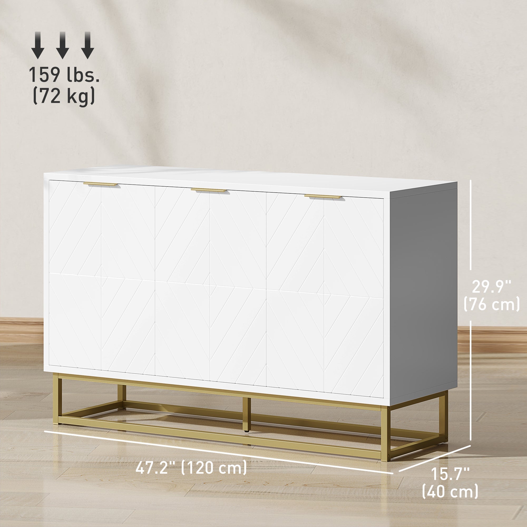 HOMCOM Sideboard Storage Cabinet with 3 Doors and Adjustable Shelves, Kitchen Buffet Cabinet for Dining Room, White 
