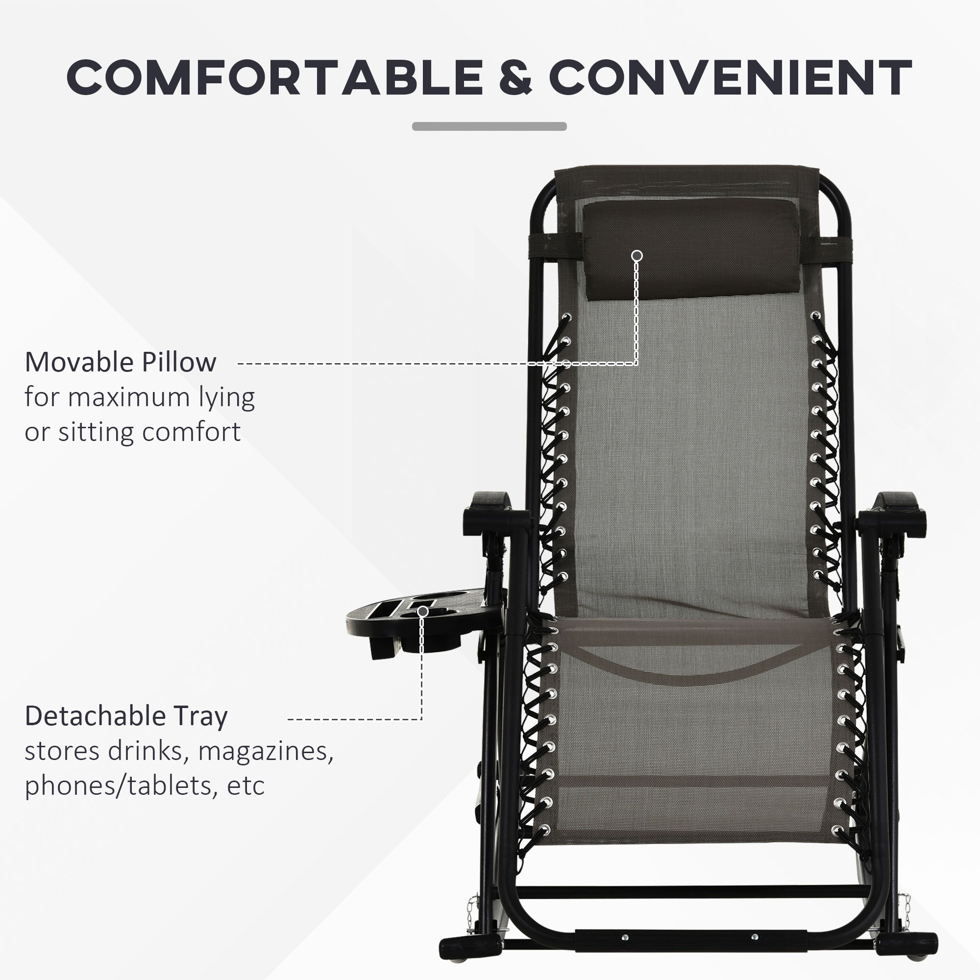 Outsunny Adjustable Zero Gravity Reclining Chair Rocker Foldable Lounge Sun Lounger Grey 