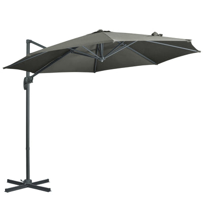 Outsunny Patio Offset Cantilever Umbrella: Φ9.6ft Aluminum Crank Parasol with 360° Rotation & Cross Base, Grey 