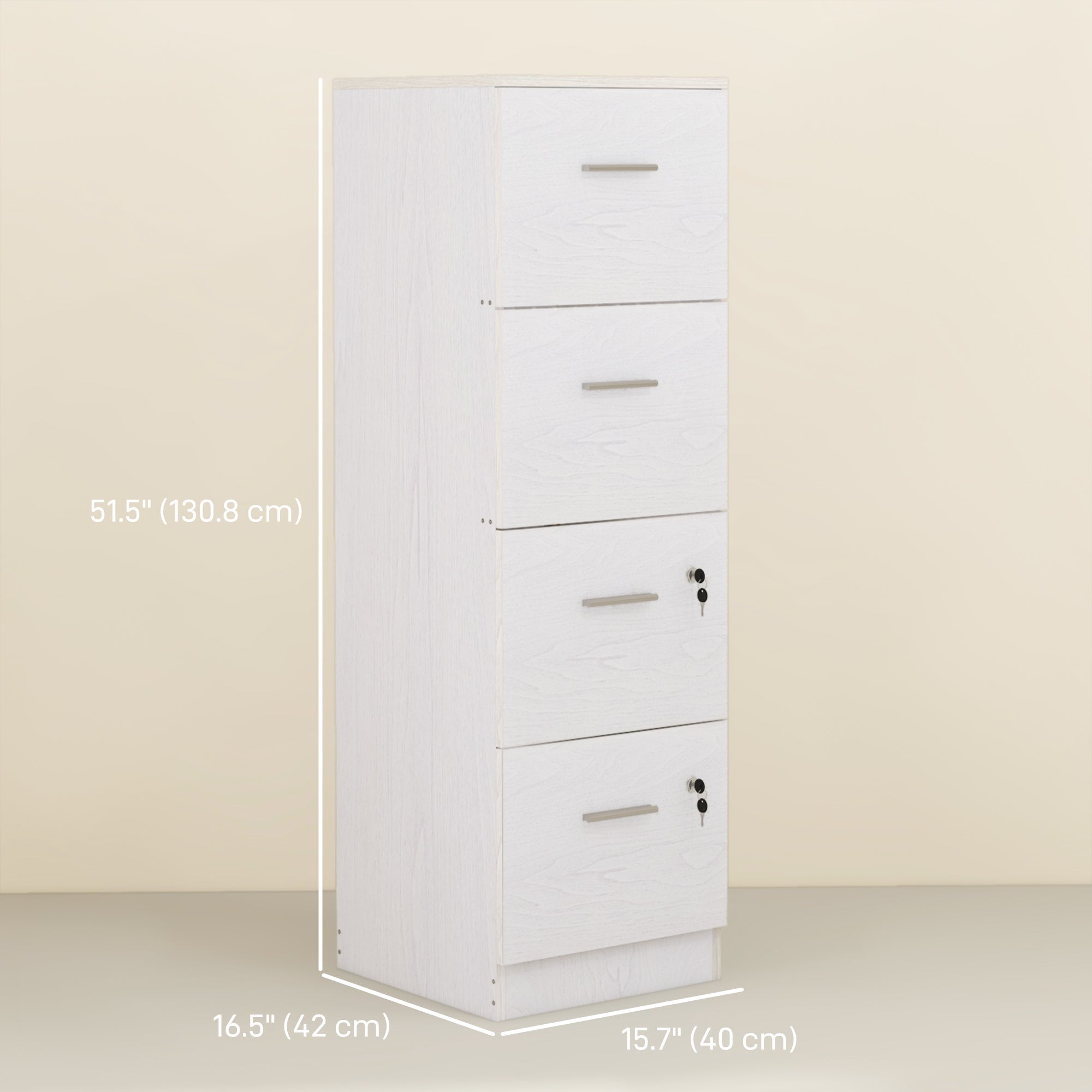 Homcom Secure File Vault: 4-Drawer Lockable Vertical Cabinet for Adjustable A4/Letter Document Organization, Modern White 
