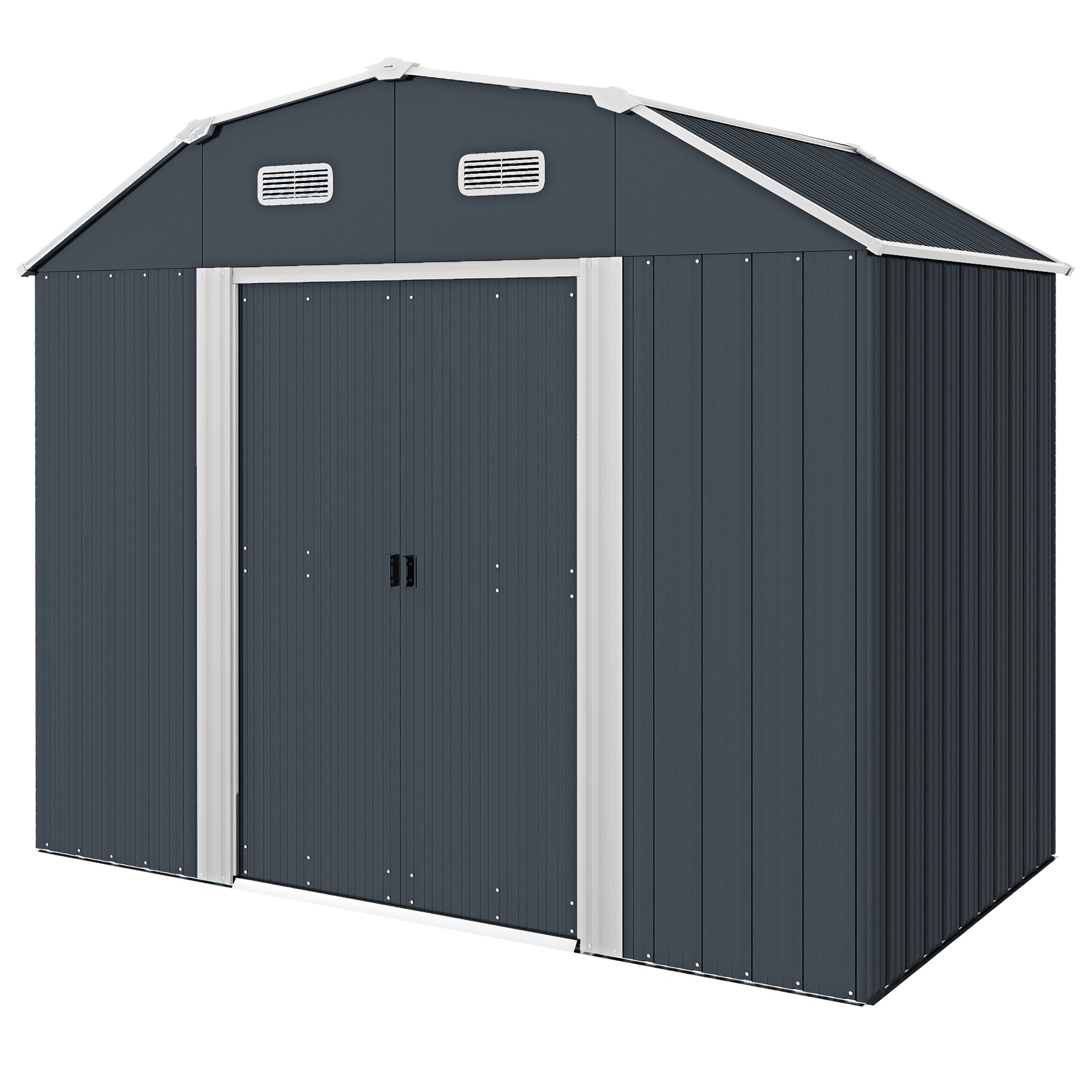 Outsunny 8x4' Metal Garden Shed - Galvanized Outdoor Storage with Adjustable Shelves, Double Doors, Vents 