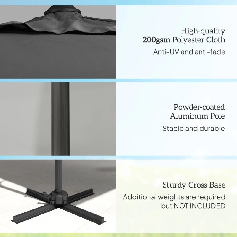 8'x8' Square Patio Hanging Offset Umbrella, Outdoor Cantilever Parasol w/ Cross Base, Dark Grey