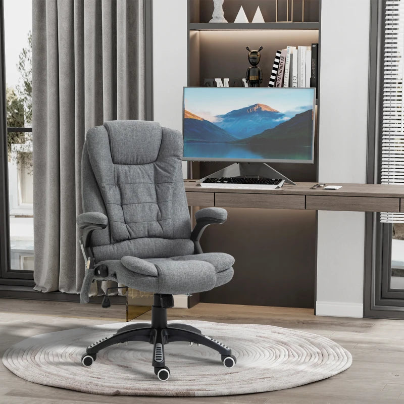 6 Point Vibrating Massage Home Office Chair High Back Executive Chair with Reclining Back, Swivel Wheels, Grey