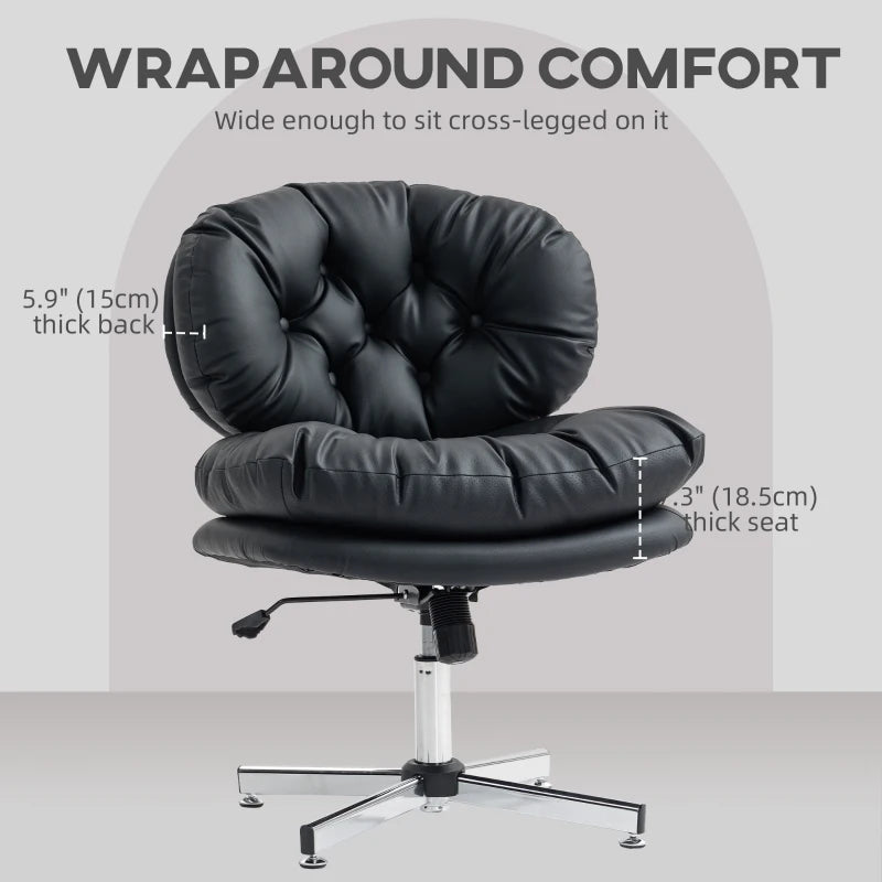 Computer Desk Chair, Armless Office Chair with Wide Padded Seat and Adjustable Height, Black