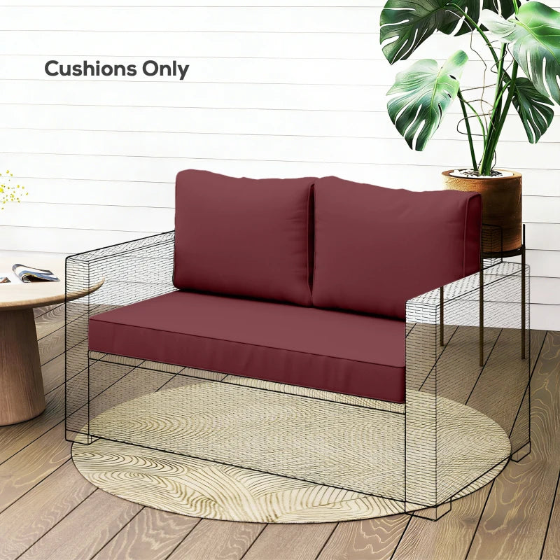 Outdoor Seat Cushions with Backrest, Loveseat Double Sofa Outdoor Furniture Cushions, Wine Red
