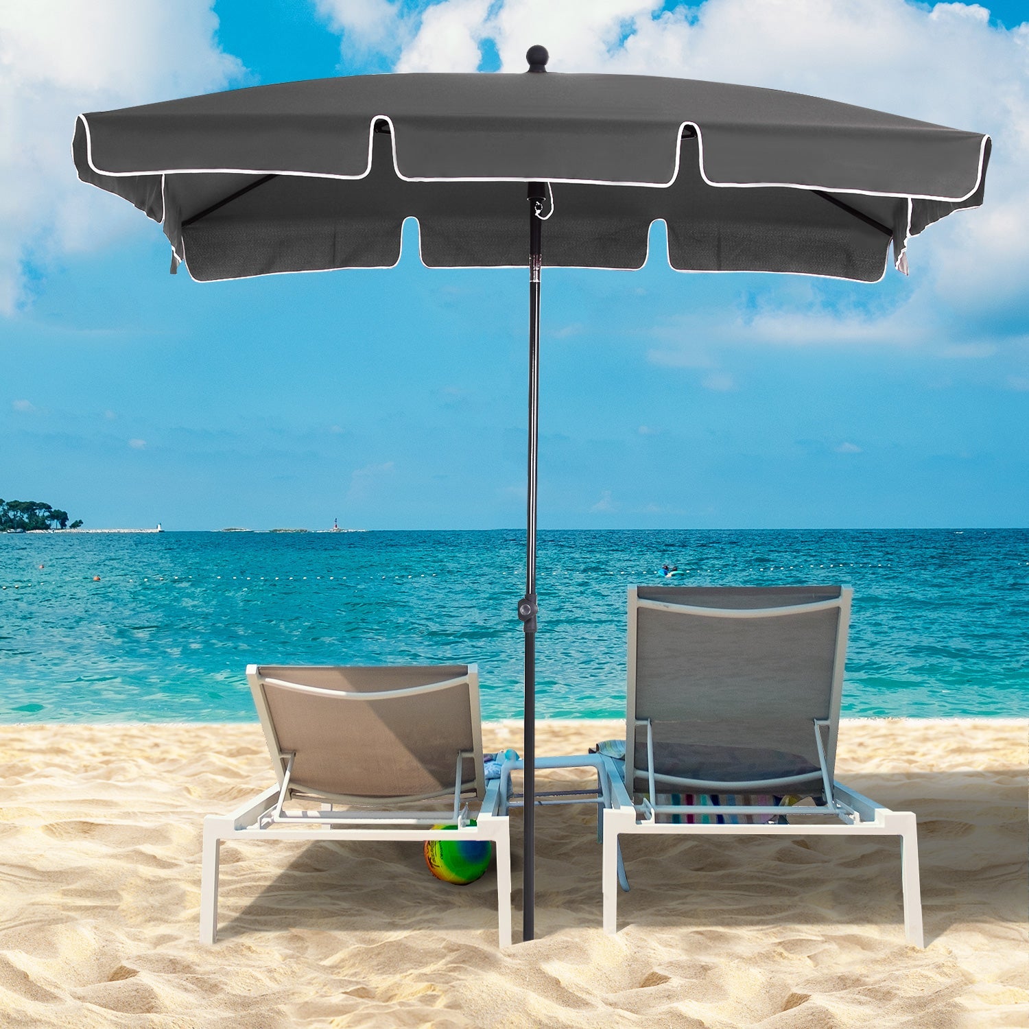 Outsunny 7x4ft Rectangle Patio Umbrella: Aluminum Tilt UV Protection Sun Shade for Outdoor, Grey 