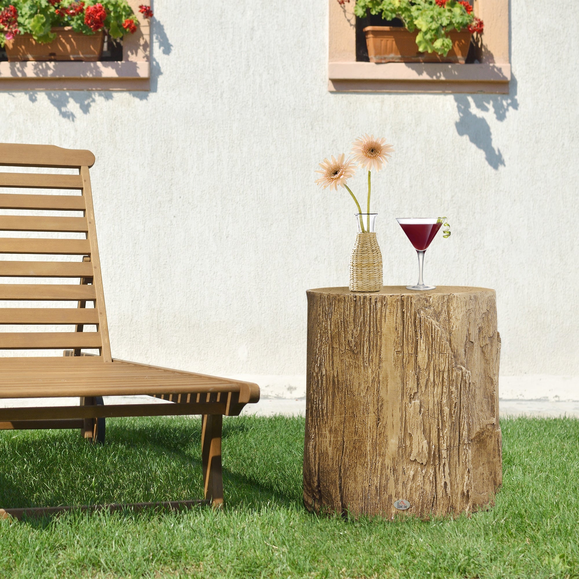 HOMCOM Natural Tree Stump Table: Decorative Round Wood Grain End Table for Indoor and Outdoor, Natural Finish 