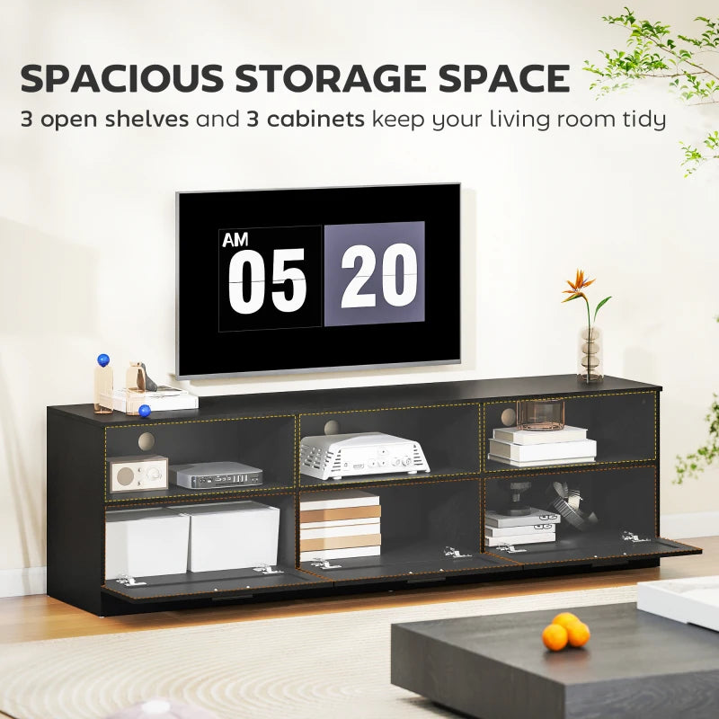 TV Stand with Storage, Modern Entertainment Center with 3 Cabinets and 3 Open Shelves, for TVs up to 85", Black