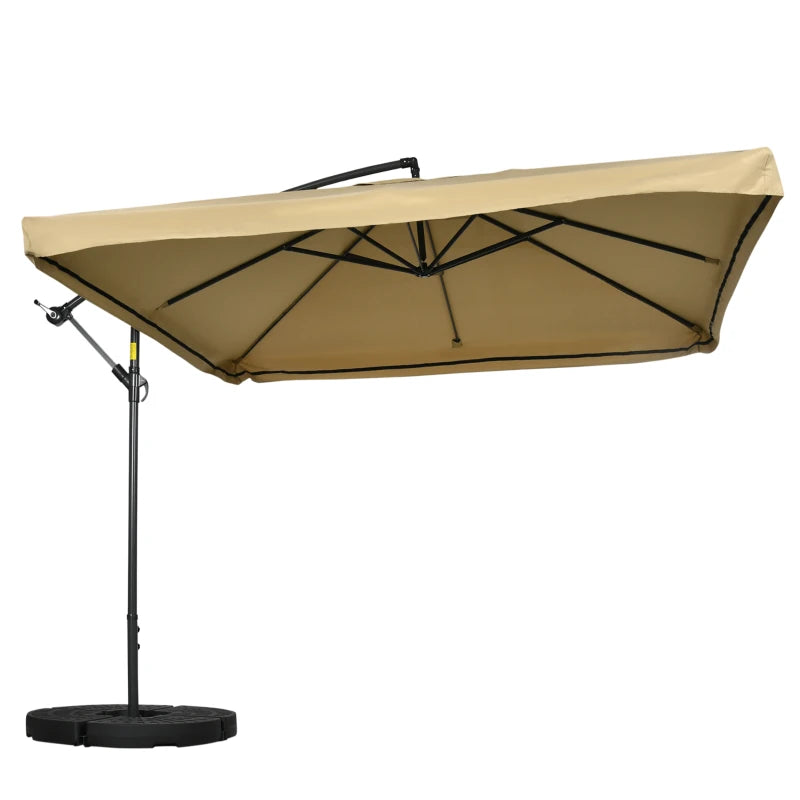 Offset Patio Umbrella with Net and Umbrella Base, Adjustable Cantilever Canopy with Cross Base, Weight Plates and 8 Ribs for Backyard, Poolside, Garden, Beige