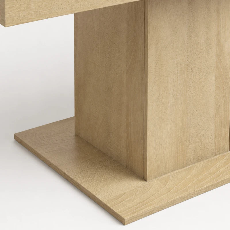Extendable Dining Table with Storage Cabinet & Adjustable Shelf – Natural Wood