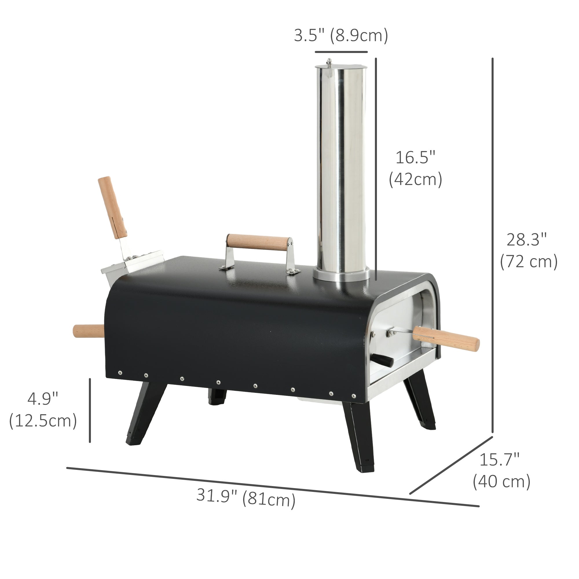 Outsunny Wood Fired Pizza Oven Stainless Steel Pizza Maker with Foldable Legs and Waterproof Cover, Black 