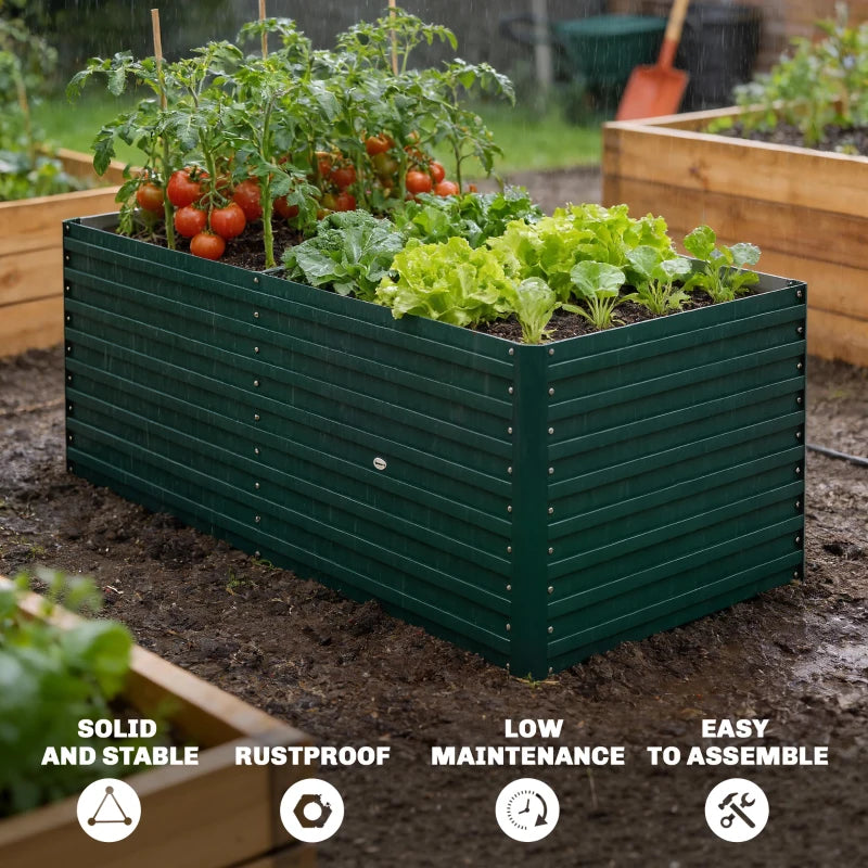 5' x 3' x 2' Raised Garden Bed, Galvanized Planter Box for Growing Flowers, Herbs and Vegetables, Green