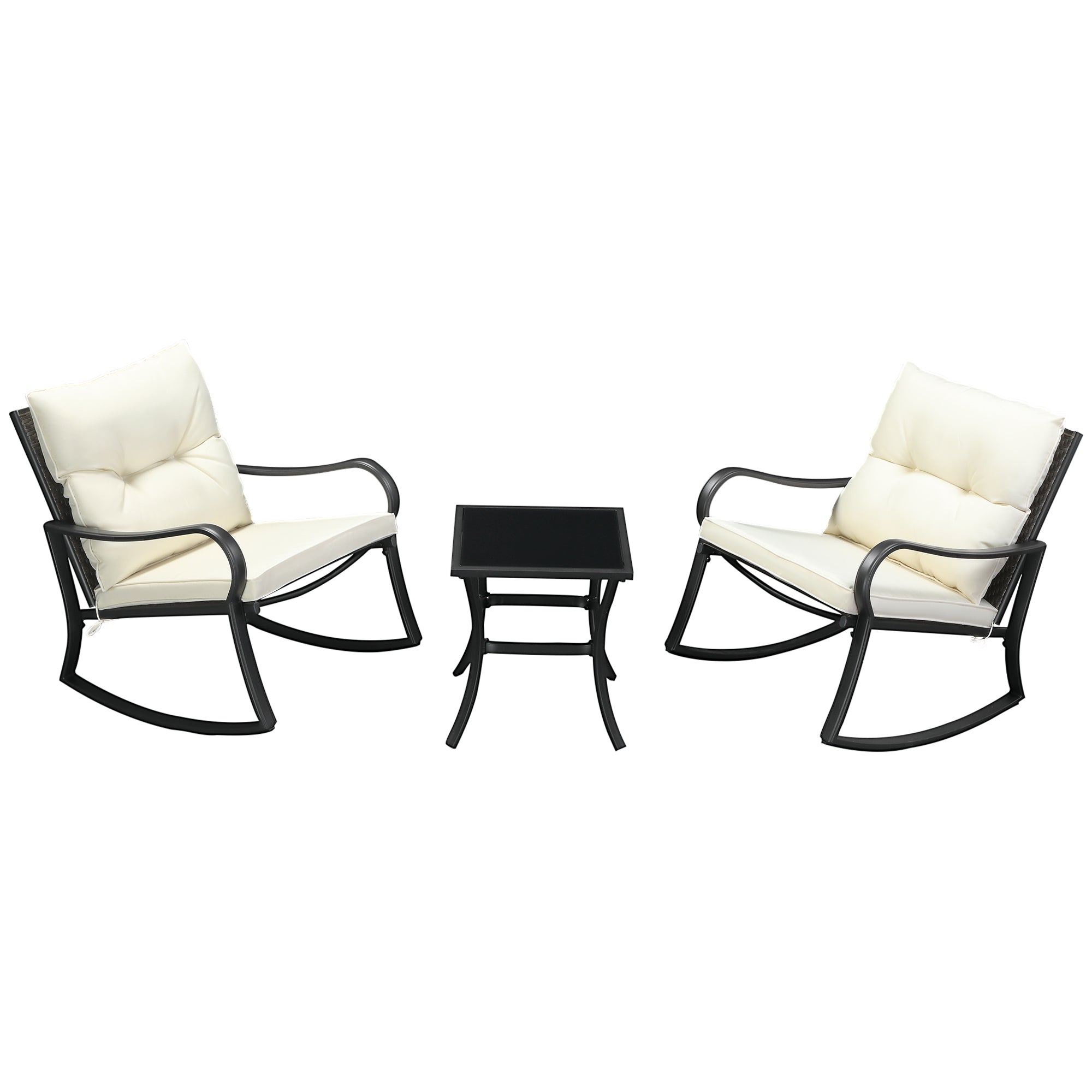 Outsunny Rocking Chairs Table Set 3PC Outdoor Furniture 2 Rockers 1 Co
