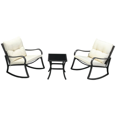 Outsunny Rocking Chairs Table Set 3PC Outdoor Furniture 2 Rockers 1 Coffee Table Cream White 