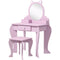 Qaba Makeup Vanity with Mirror and Stool Cat Design Drawer Storage Boxes for 3-6 Years Old Pink