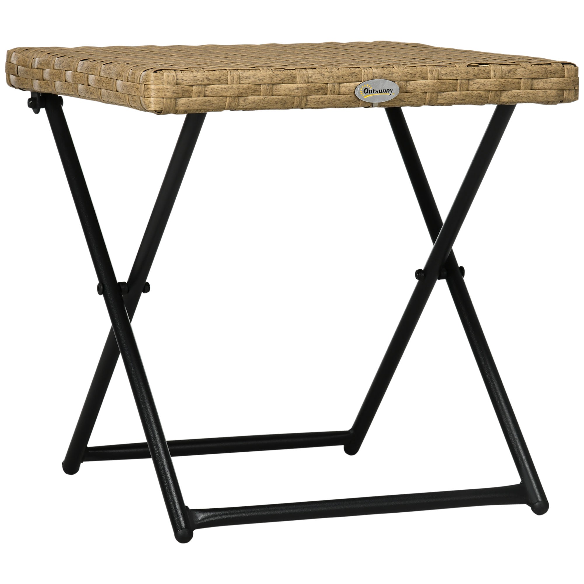 Outsunny Folding Patio Coffee Table PE Rattan Wicker Portable Outdoor Garden Side Table Nature Wood 15.75"x15.75"x15.75" 