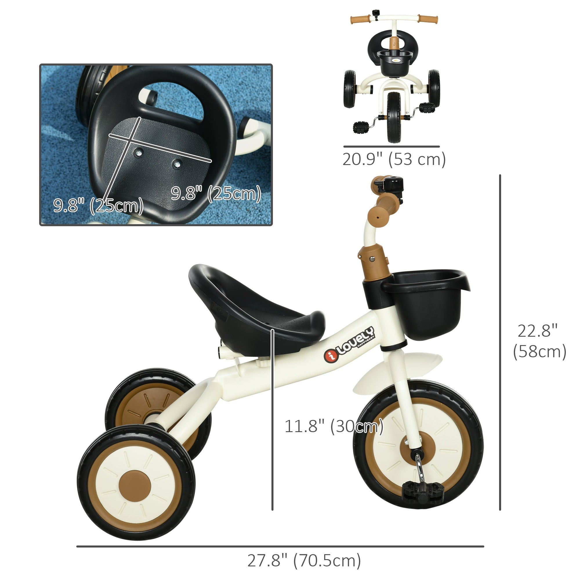 Qaba Tricycle for Toddler 2-5 Year Old Girls and Boys, Toddler Bike with Adjustable Seat, Basket, Bell, White 