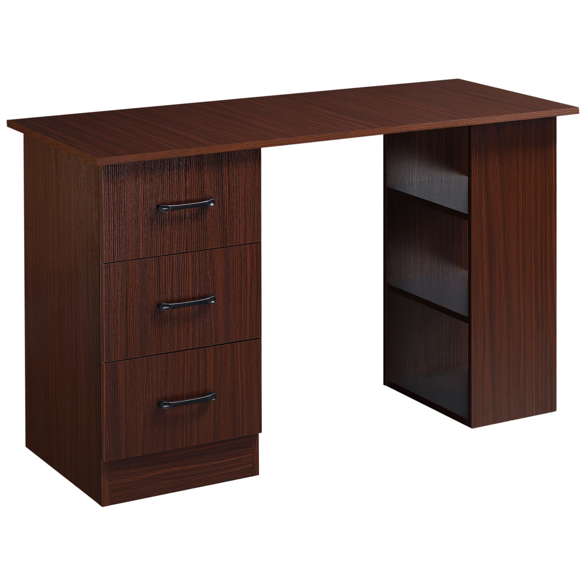 HOMCOM 47" Walnut Home Office Desk with 3-Tier Storage Shelves & Drawers - Elegant Study Writing Table 