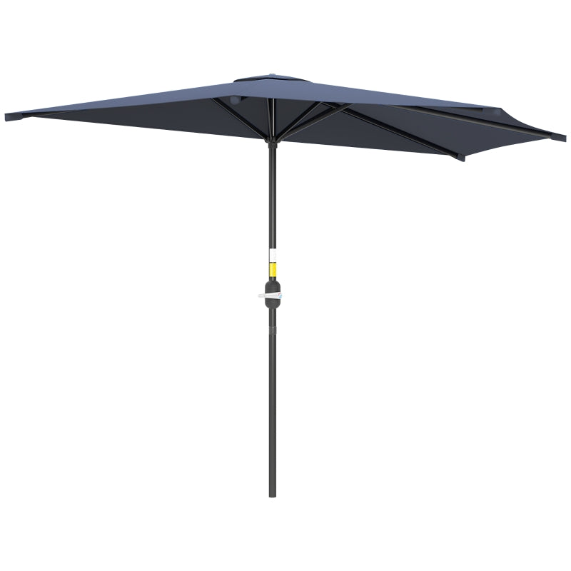 9.8ft Half Umbrella Semi Round Patio Parasol with Crank Handle, Top Vent for Garden, Balcony- NO BASE INCLUDED, Dark Blue