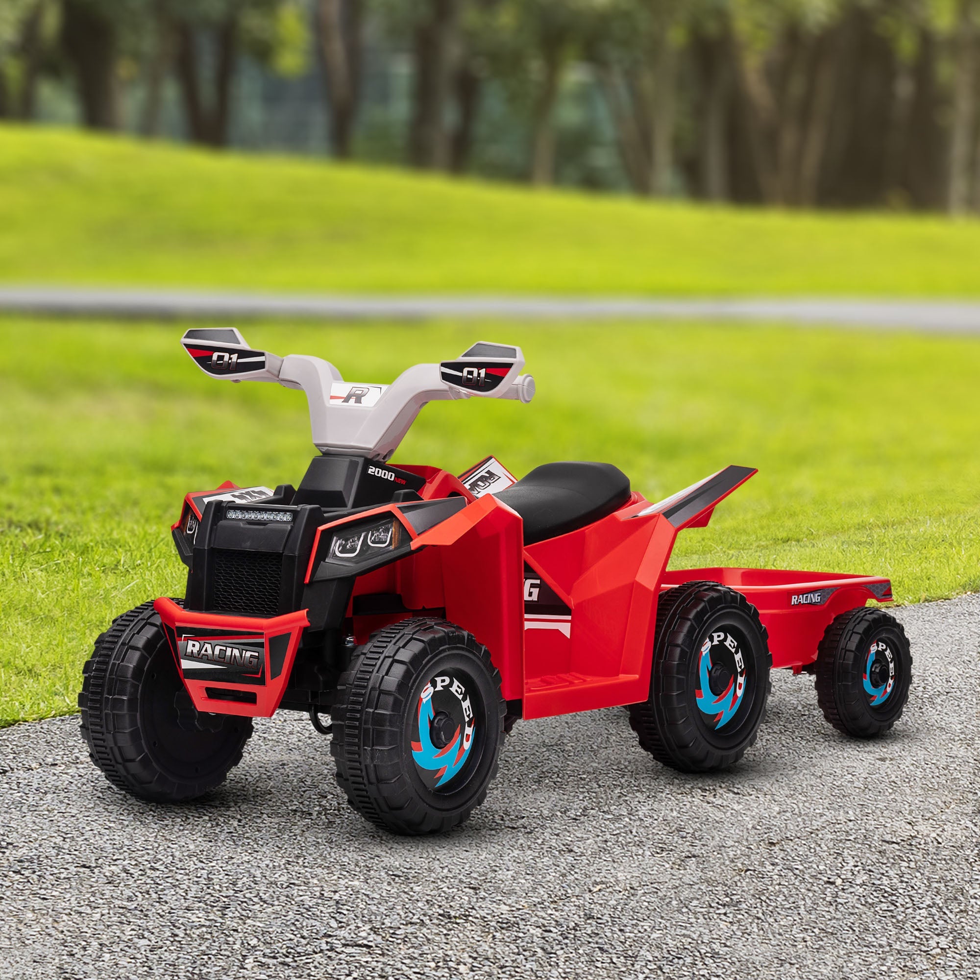 Aosom Ride-On Car: 6V, Electric, Trailer, Forward/Reverse, Wear-Resistant Wheels, Toddlers, Red 