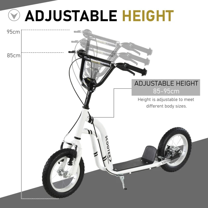Aosom Dual Brakes Kick Scooter 12-Inch Inflatable Front Wheel Ride On Toy for Age 5+, White