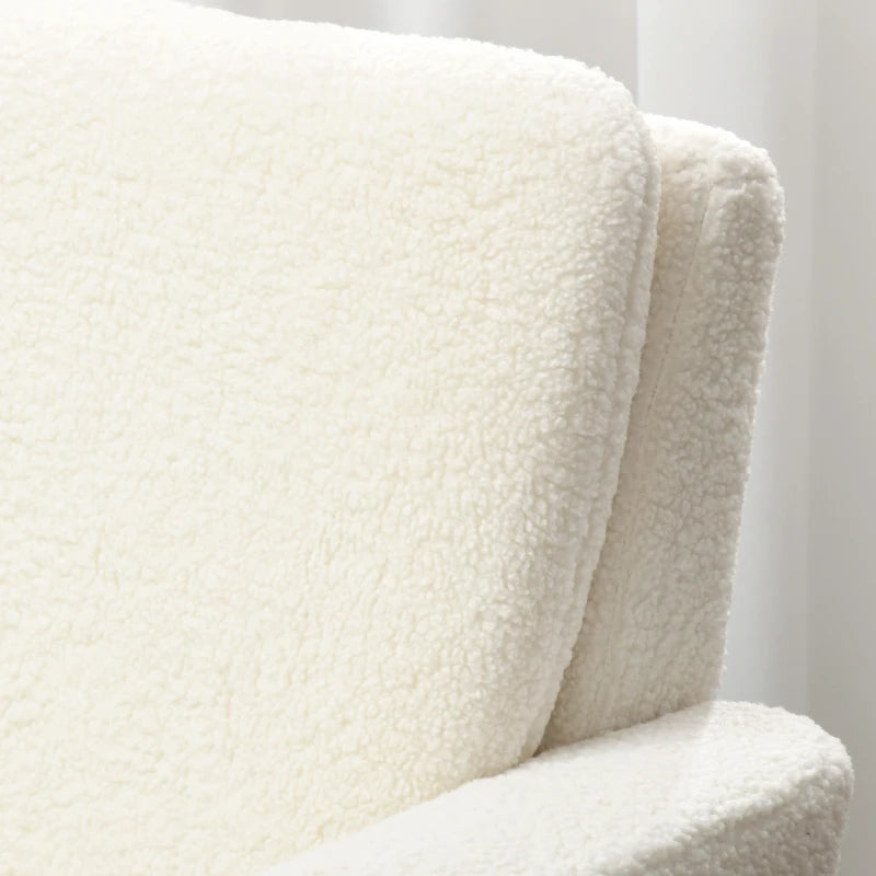 Fabric Accent Chair, Modern Upholstered Armchair with Wood Legs and Wide Padded Seat, Cream White
