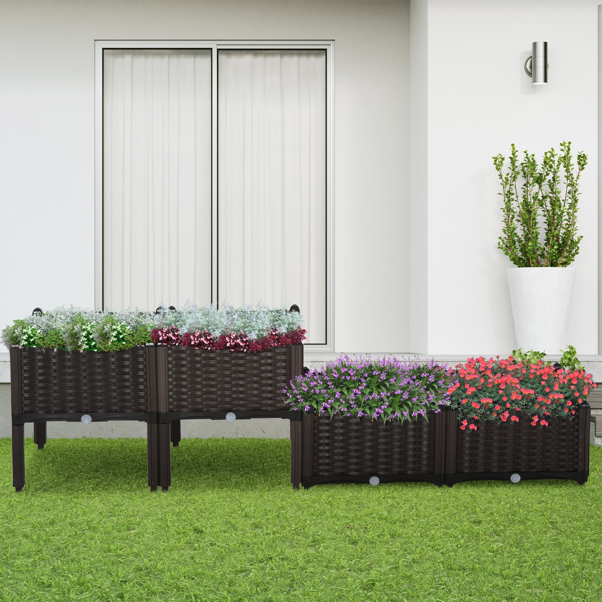 Outsunny 4-Piece Raised Garden Bed Kit - Durable PP Vegetable & Herb Grow Box Stand for Outdoor Gardening 
