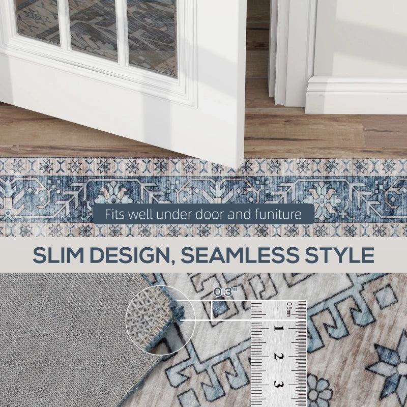 9x12 Area Rug, Vintage Machine Washable Rug, Non-Slip Floor Carpet for Living Room, Bedroom, Dining Room, Blue