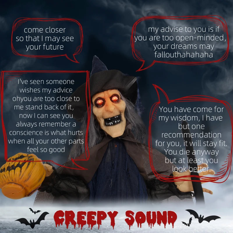 HOMCOM 6.4' Life-Size Winged Grim Reaper – Animated Halloween Decoration, Light-Up Eyes 