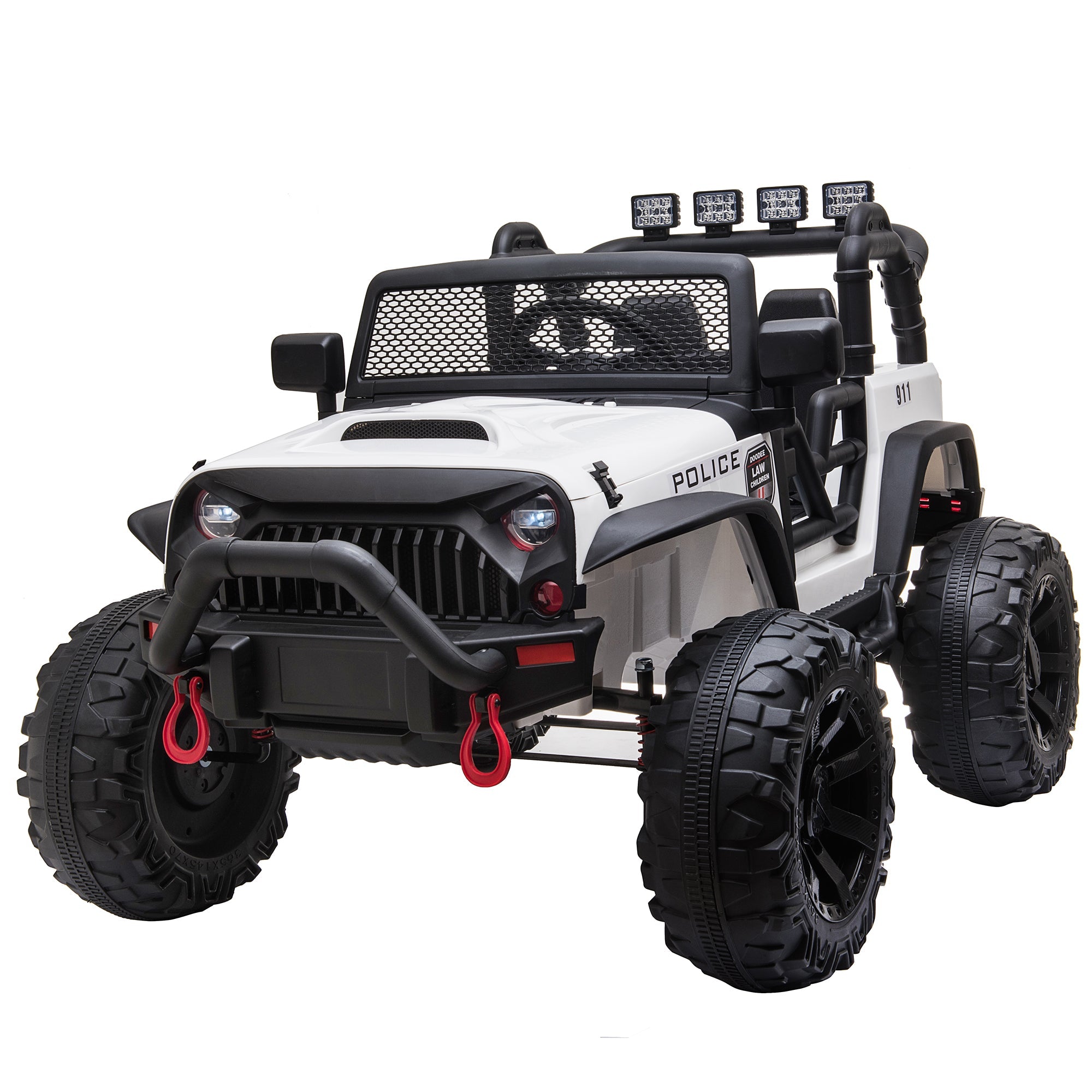 Aosom 12V Battery-powered Kids Electric Ride On Police Car 2-Seater SUV Truck Toy with Parental Remote Control Bluetooth, White 