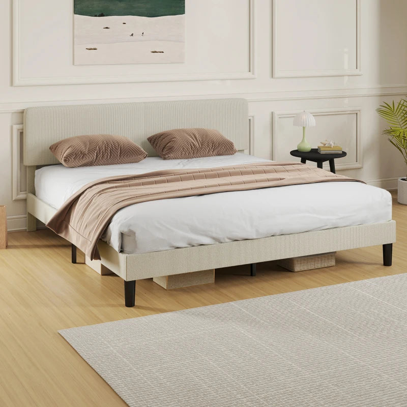 King Size Bed Frame with Adjustable Upholstered Headboard Platform Bed Frame Wood Slat Support Noise Free Light Grey