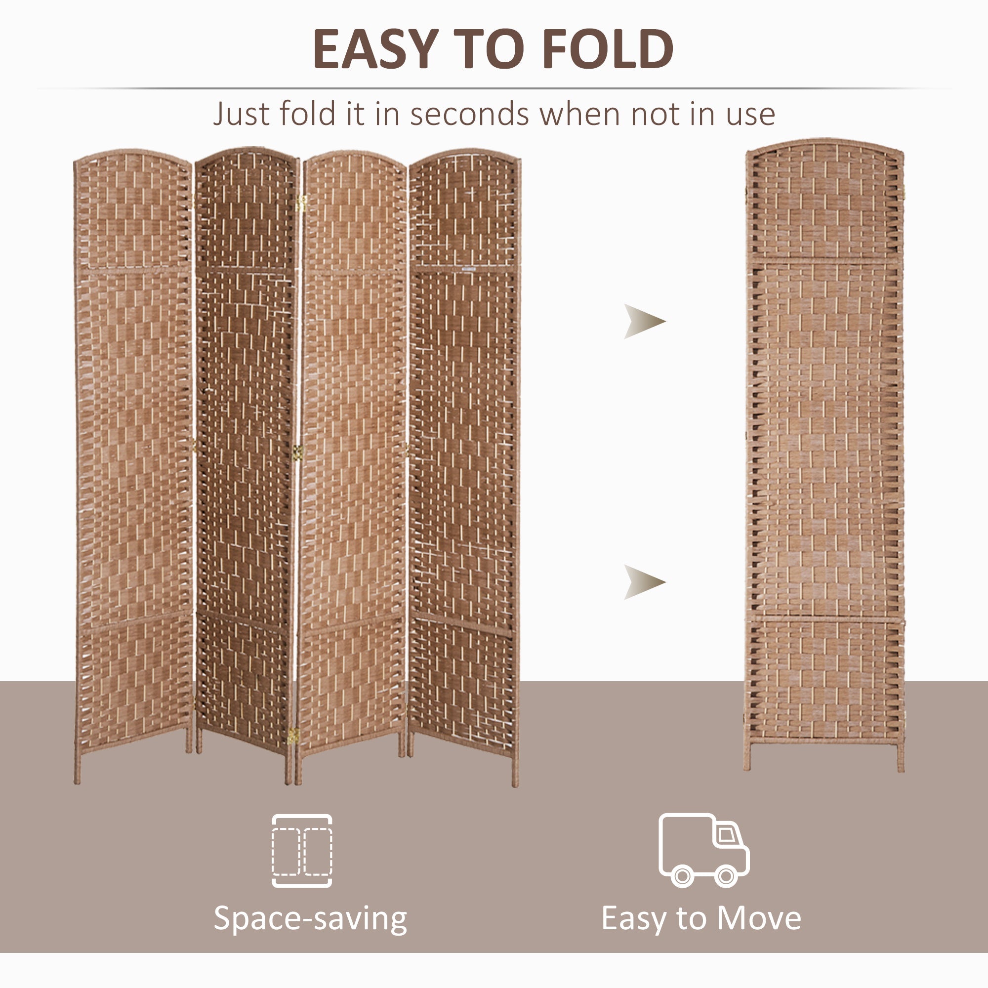 HOMCOM Natural Elegance Room Divider: 4-Panel Woven Wicker Indoor Privacy Screen for Home Decor 