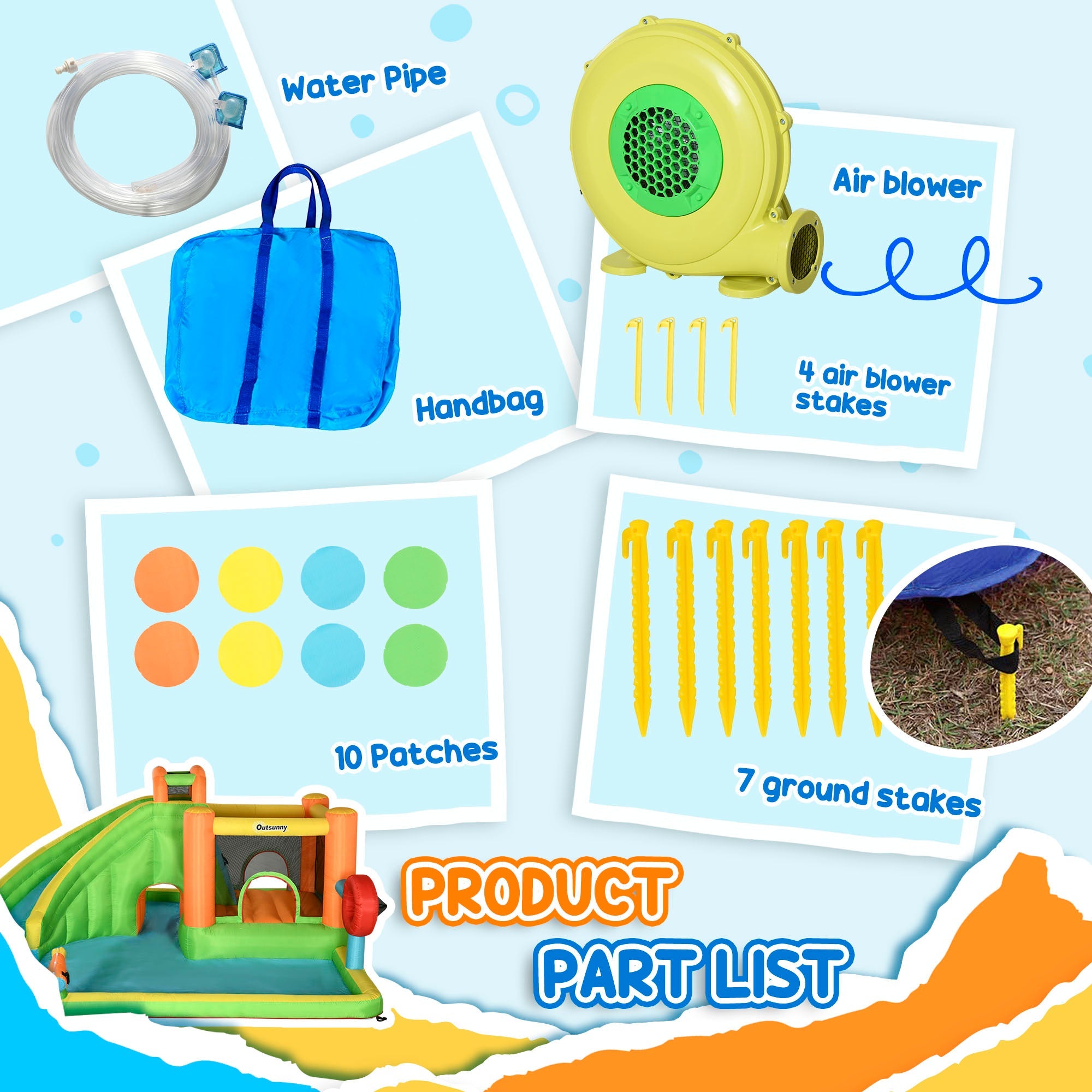 Outsunny 7-in-1 Inflatable Water Slide, Kids Castle Bounce House Includes Slide, Trampoline, Tunne 