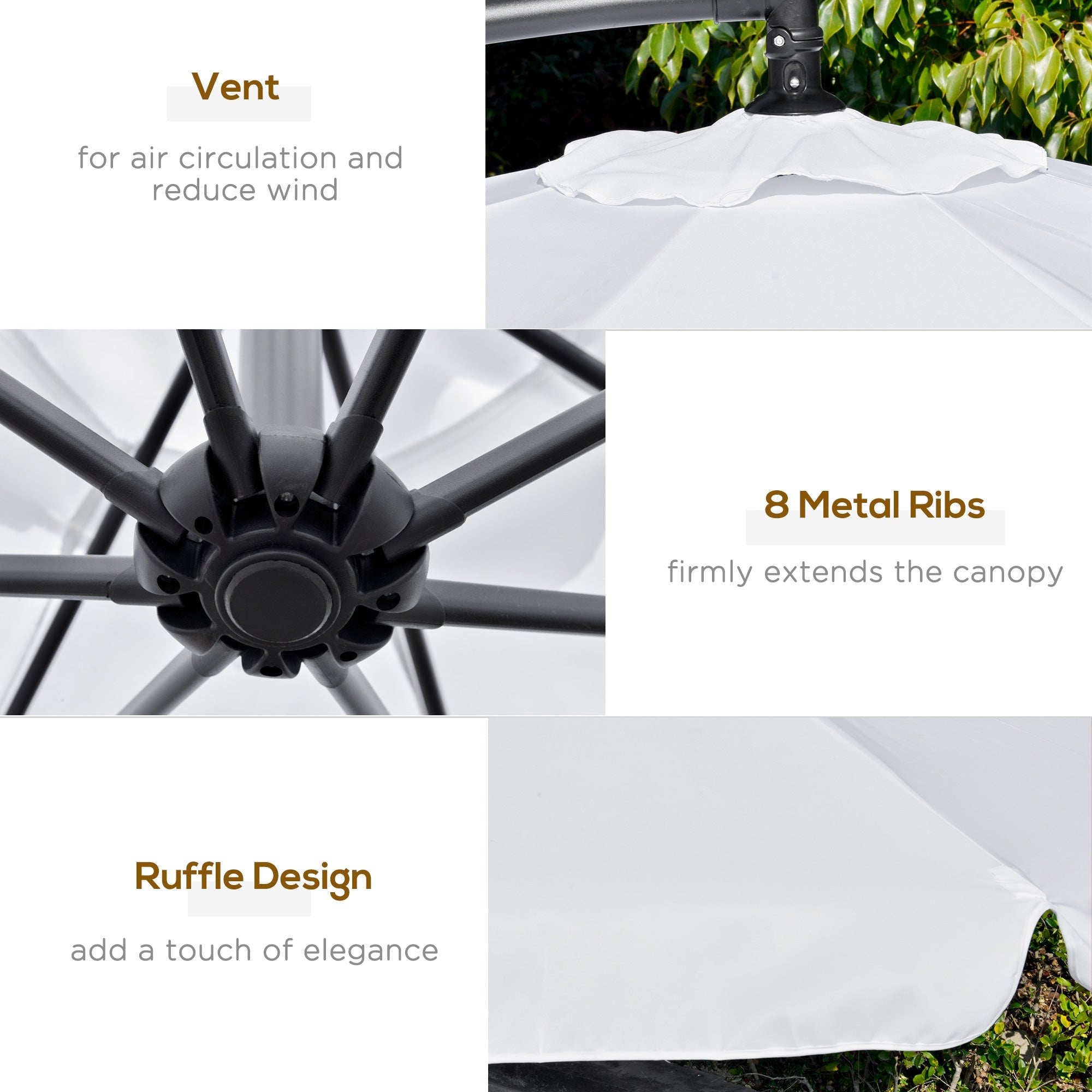 Outsunny 9FT Offset Cantilever Patio Umbrella: White Easy Tilt Cross Base 8 Ribs Durable Outdoor Shade 