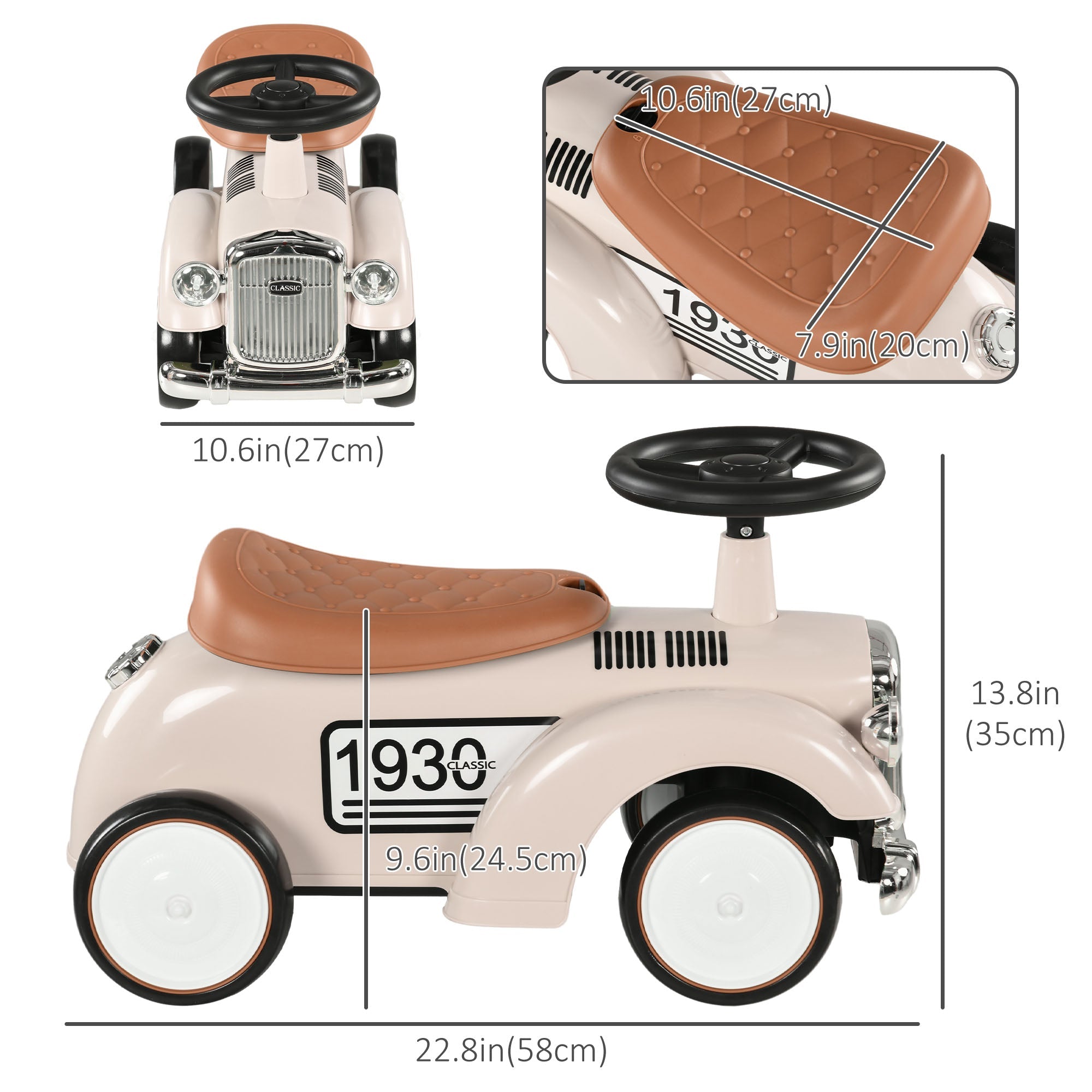 Aosom Kids Ride On Push Car Classic Car Toddlers Foot Slider Under Seat Storage 12-36 Months Cream White Toy 