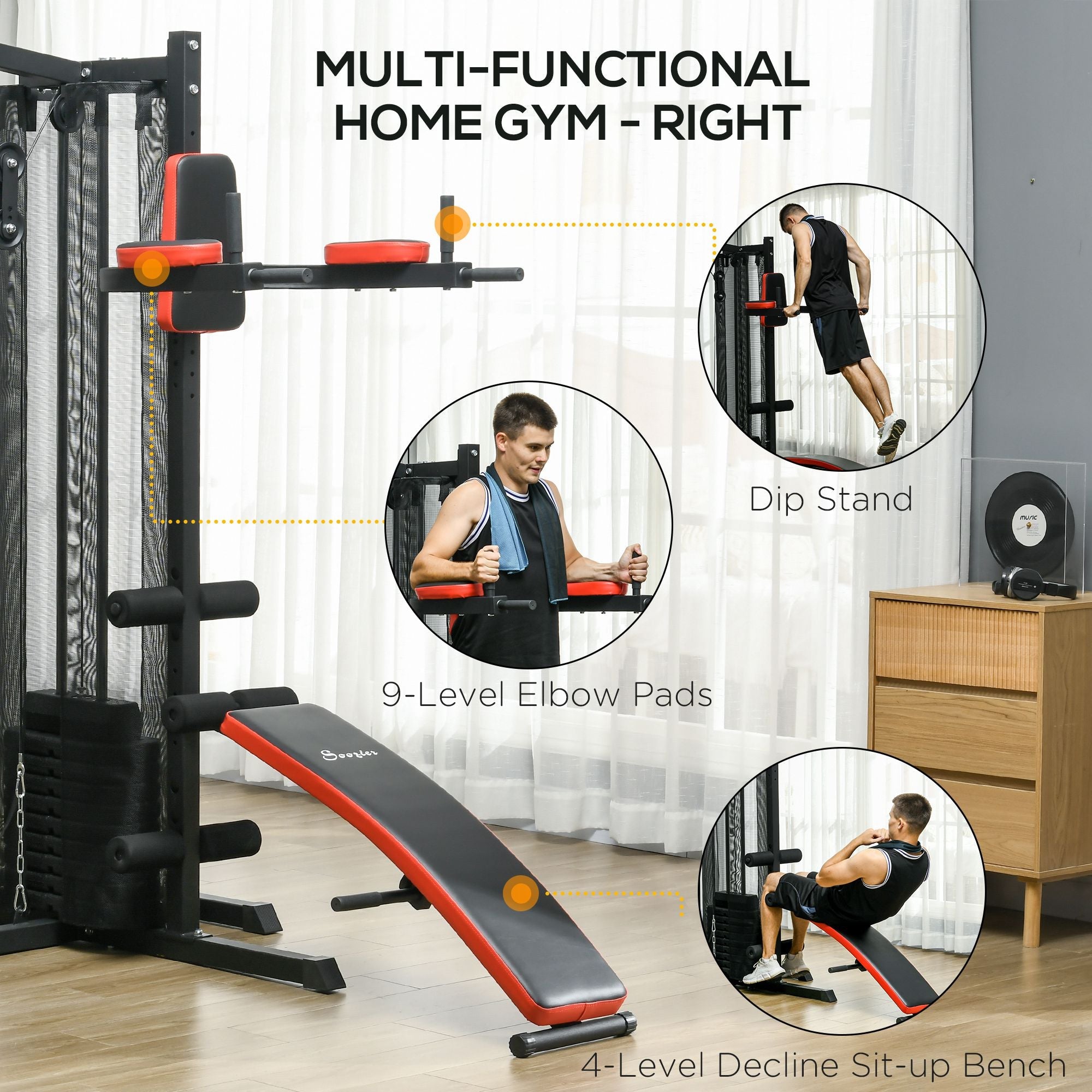 Soozier 99lbs Weight Set Complete Home Gym Sit Up Push Up Dip Station Bench Full Body Workout Equipment 