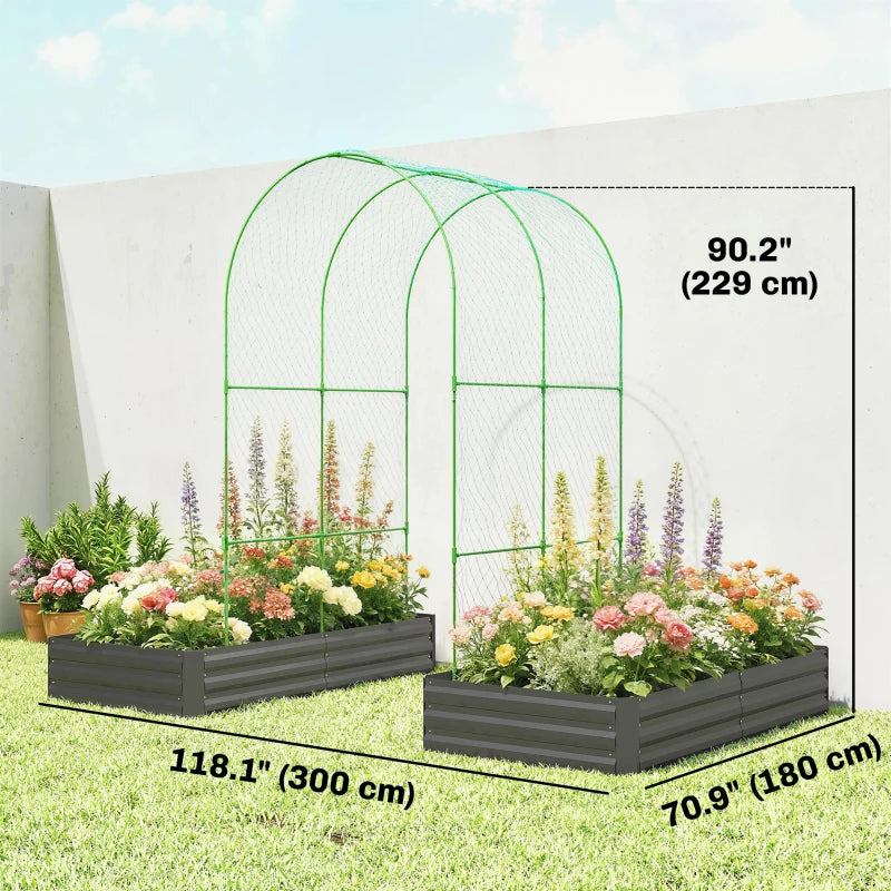 Metal Raised Garden Bed with Trellis, Galvanized Garden Bed Kit Outdoor Garden Box with Trellis, Dark Grey
