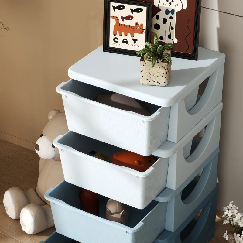 Qaba 4 Tier Kids Toy Organizer and Storage Bins with 4 Plastic Drawers, Blue