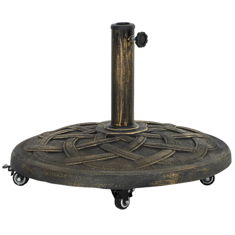 Round Patio Umbrella Base with Wheels, 44 lbs Resin Umbrella Stand Base, 1.3"/1.5"/1.9" Umbrella Poles Bronze