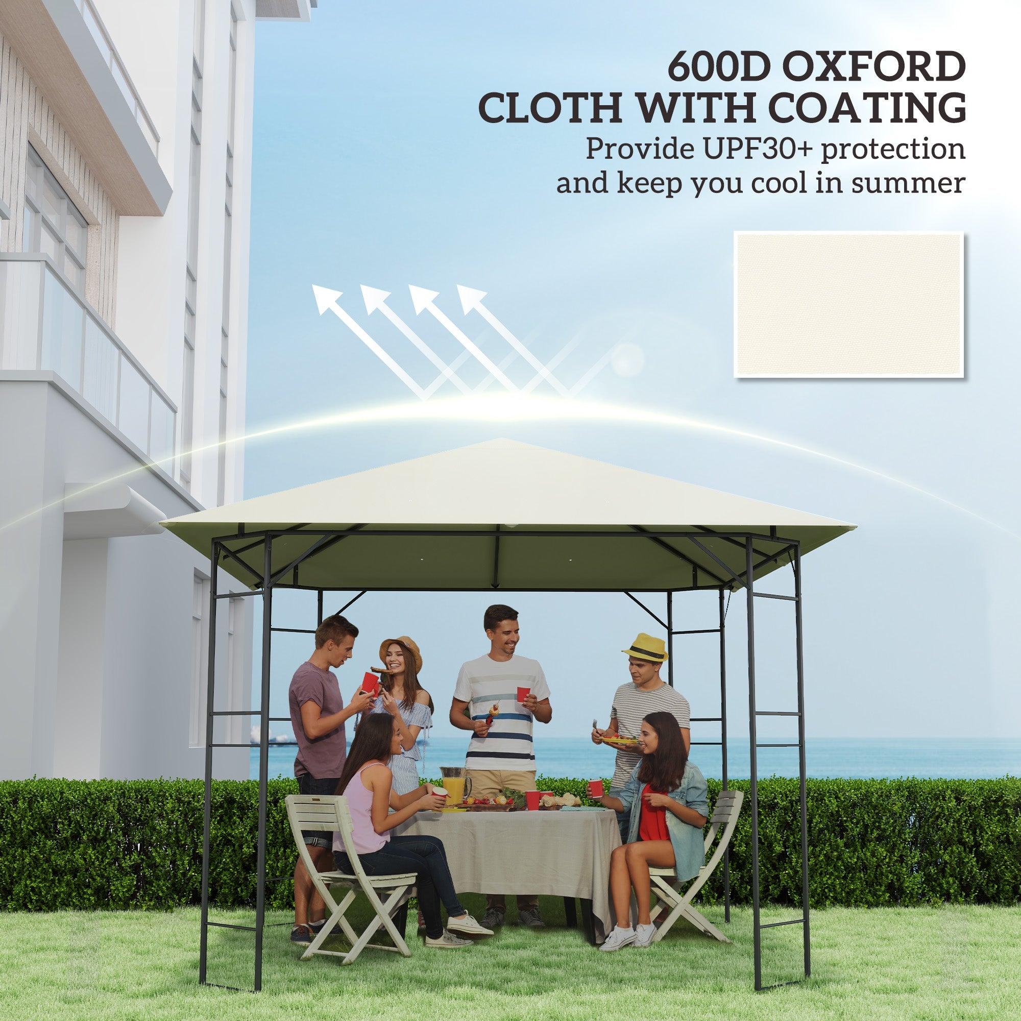 Outsunny 10' x 10' Gazebo Canopy Replacement Cover, Garden Gazebo Roof Replacement, UPF30+, TOP COVER ONLY, Cream White 